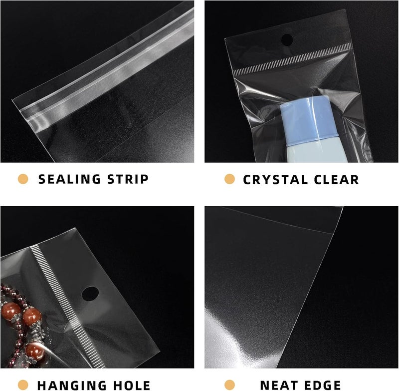 Morepack 3x7 Inches Hanging Hole Self Sealing Cellophane Bags Self Adhesive, 100 Pieces Clear Resealable Cellophane Bags with hanging header for Jewelry Earring Necklace - Image 3